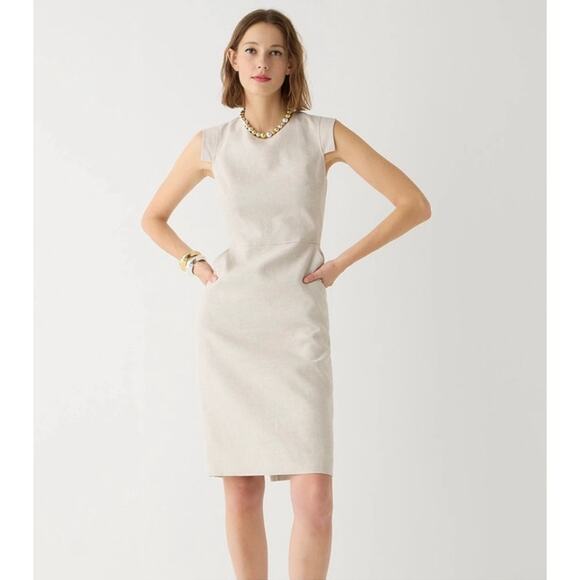 J Crew Resume Sheath Dress size 8 Linen Blend Flax Ivory  Minimal Business - Picture 1 of 15